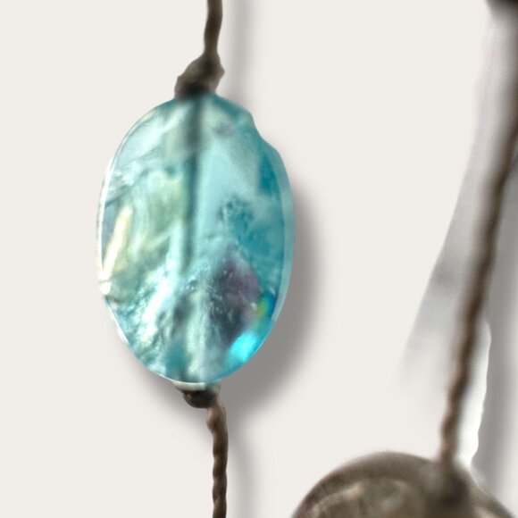 Handcrafted Sea Glass Bead Necklace Hand Knotted Aqua & Smoky Bead 36 inch EVC - Picture 9 of 13